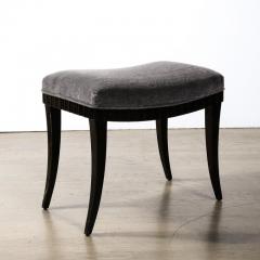 Mid Century Modernist Saber Black Lacquer Legged Stool in Charcoal Velvet Fabric - 3276493