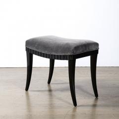 Mid Century Modernist Saber Black Lacquer Legged Stool in Charcoal Velvet Fabric - 3276598