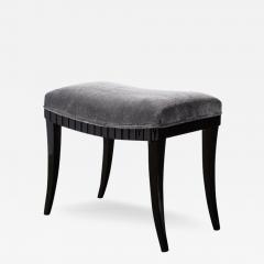Mid Century Modernist Saber Black Lacquer Legged Stool in Charcoal Velvet Fabric - 3281377