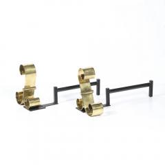 Mid Century Modernist Scroll Form Andirons in Polished Brass - 4720011