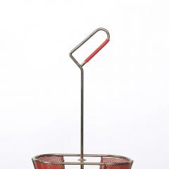 Mid Century Modernist Sculptural Brass Carnelian Red Enamel Umbrella Stand - 4720006