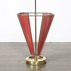 Mid Century Modernist Sculptural Brass Carnelian Red Enamel Umbrella Stand - 4720008