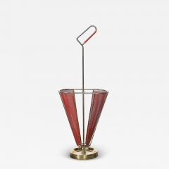 Mid Century Modernist Sculptural Brass Carnelian Red Enamel Umbrella Stand - 4720117