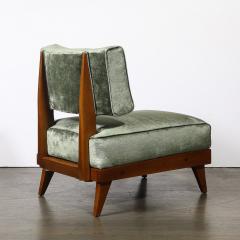 Mid Century Modernist Sculptural Oak Lounge Chairs in Eucalyptus Velvet - 4265975