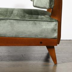Mid Century Modernist Sculptural Oak Lounge Chairs in Eucalyptus Velvet - 4265978