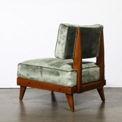 Mid Century Modernist Sculptural Oak Lounge Chairs in Eucalyptus Velvet - 4265979