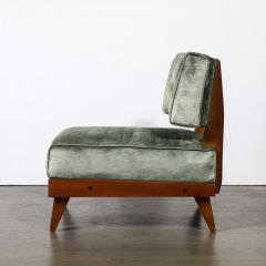 Mid Century Modernist Sculptural Oak Lounge Chairs in Eucalyptus Velvet - 4265981