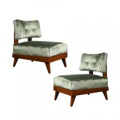Mid Century Modernist Sculptural Oak Lounge Chairs in Eucalyptus Velvet - 4265983