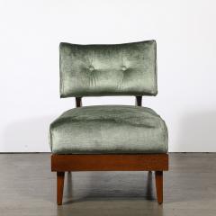 Mid Century Modernist Sculptural Oak Lounge Chairs in Eucalyptus Velvet - 4265984