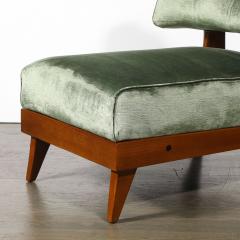 Mid Century Modernist Sculptural Oak Lounge Chairs in Eucalyptus Velvet - 4265985