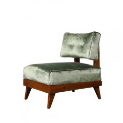 Mid Century Modernist Sculptural Oak Lounge Chairs in Eucalyptus Velvet - 4265991