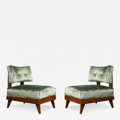 Mid Century Modernist Sculptural Oak Lounge Chairs in Eucalyptus Velvet - 4267188