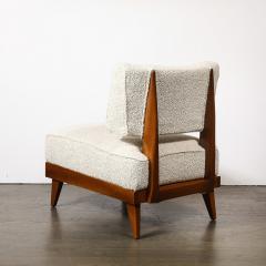 Mid Century Modernist Sculptural Oak Lounge Chairs in Off White Boucle - 4265987