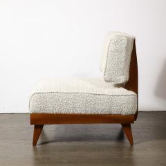 Mid Century Modernist Sculptural Oak Lounge Chairs in Off White Boucle - 4265988