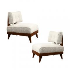 Mid Century Modernist Sculptural Oak Lounge Chairs in Off White Boucle - 4265993