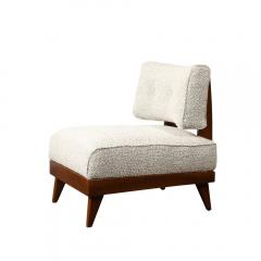Mid Century Modernist Sculptural Oak Lounge Chairs in Off White Boucle - 4265994