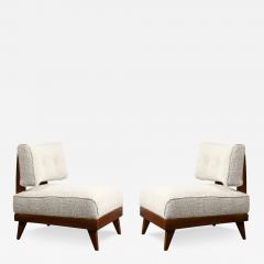 Mid Century Modernist Sculptural Oak Lounge Chairs in Off White Boucle - 4267189