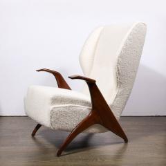 Mid Century Modernist Sculptural Walnut Arm Chairs in Holly Hunt Boucle Fabric - 3375848