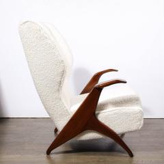 Mid Century Modernist Sculptural Walnut Arm Chairs in Holly Hunt Boucle Fabric - 3375983