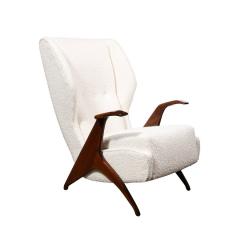 Mid Century Modernist Sculptural Walnut Arm Chairs in Holly Hunt Boucle Fabric - 3376099