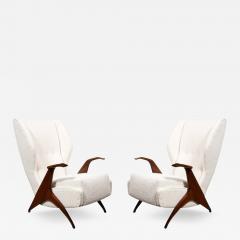 Mid Century Modernist Sculptural Walnut Arm Chairs in Holly Hunt Boucle Fabric - 3388327
