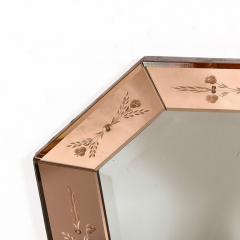 Mid Century Modernist Shadowbox Mirror with Reversed Etching in Smoked Rose - 3276468