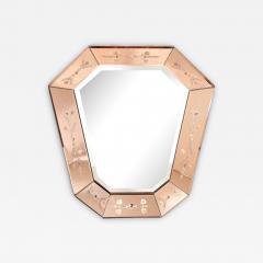 Mid Century Modernist Shadowbox Mirror with Reversed Etching in Smoked Rose - 3281391