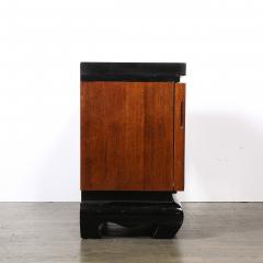 Mid Century Modernist Shadowbox Mirrored Front Walnut Black Lacquer End Table - 4653673