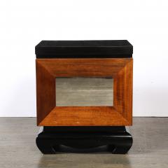 Mid Century Modernist Shadowbox Mirrored Front Walnut Black Lacquer End Table - 4653674