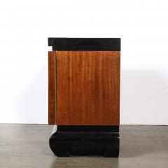 Mid Century Modernist Shadowbox Mirrored Front Walnut Black Lacquer End Table - 4653675