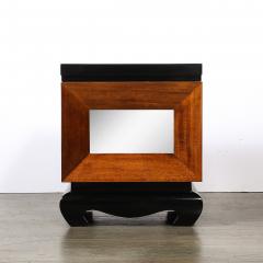 Mid Century Modernist Shadowbox Mirrored Front Walnut Black Lacquer End Table - 4653704