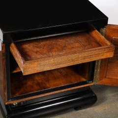 Mid Century Modernist Shadowbox Mirrored Front Walnut Black Lacquer End Table - 4653713