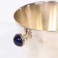 Mid Century Modernist SilverPlate Ice Bucket with Inlaid Lapis Lazuli - 3276479