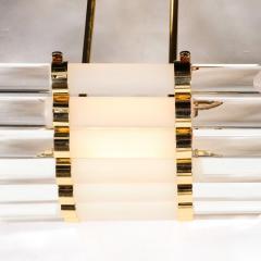Mid Century Modernist Skyscraper Style Glass Rod Chandelier with Brass Fittings - 3375789