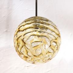 Mid Century Modernist Smoked Amber Molten Banded Murano Glass Pendant Chandelier - 3276092