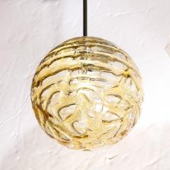 Mid Century Modernist Smoked Amber Molten Banded Murano Glass Pendant Chandelier - 3276106