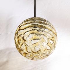 Mid Century Modernist Smoked Amber Molten Banded Murano Glass Pendant Chandelier - 3276169