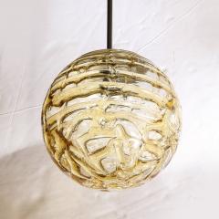 Mid Century Modernist Smoked Amber Molten Banded Murano Glass Pendant Chandelier - 3276172