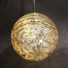 Mid Century Modernist Smoked Amber Molten Banded Murano Glass Pendant Chandelier - 3276194