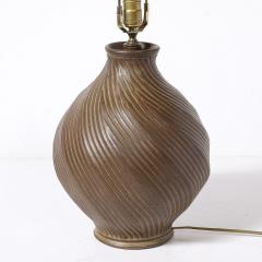 Mid Century Modernist Spiral Grooved Table Lamp in Burnt Umber Ceramic - 4162119