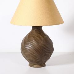 Mid Century Modernist Spiral Grooved Table Lamp in Burnt Umber Ceramic - 4162124