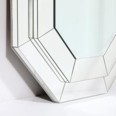 Mid Century Modernist Three tier Octagonal Paneled Mirror w Beveled Detailing - 3600129