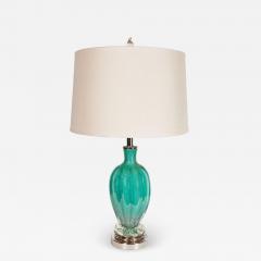 Mid Century Modernist Turquoise Murano Glass Table Lamp with Nickel Fittings - 1486357