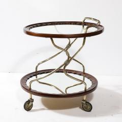 Mid Century Modernist Two Tier Walnut Polished Brass Glass Serving Cart - 4142443