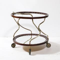 Mid Century Modernist Two Tier Walnut Polished Brass Glass Serving Cart - 4142447