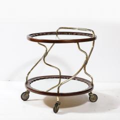 Mid Century Modernist Two Tier Walnut Polished Brass Glass Serving Cart - 4142486