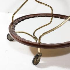 Mid Century Modernist Two Tier Walnut Polished Brass Glass Serving Cart - 4142493
