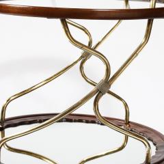 Mid Century Modernist Two Tier Walnut Polished Brass Glass Serving Cart - 4142496