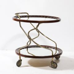 Mid Century Modernist Two Tier Walnut Polished Brass Glass Serving Cart - 4142526