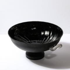 Mid Century Modernist Urn Form Centerpiece Bowl in Black White Scavo Glass - 3801651